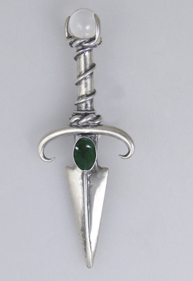 Sterling Silver Black Prince's Knife Dagger Pendant With Fluorite